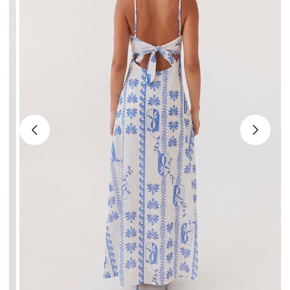 Peppermayo Flora Linen Maxi Dress Floral Wave Blue White US S 4 - Picture 7 of 7